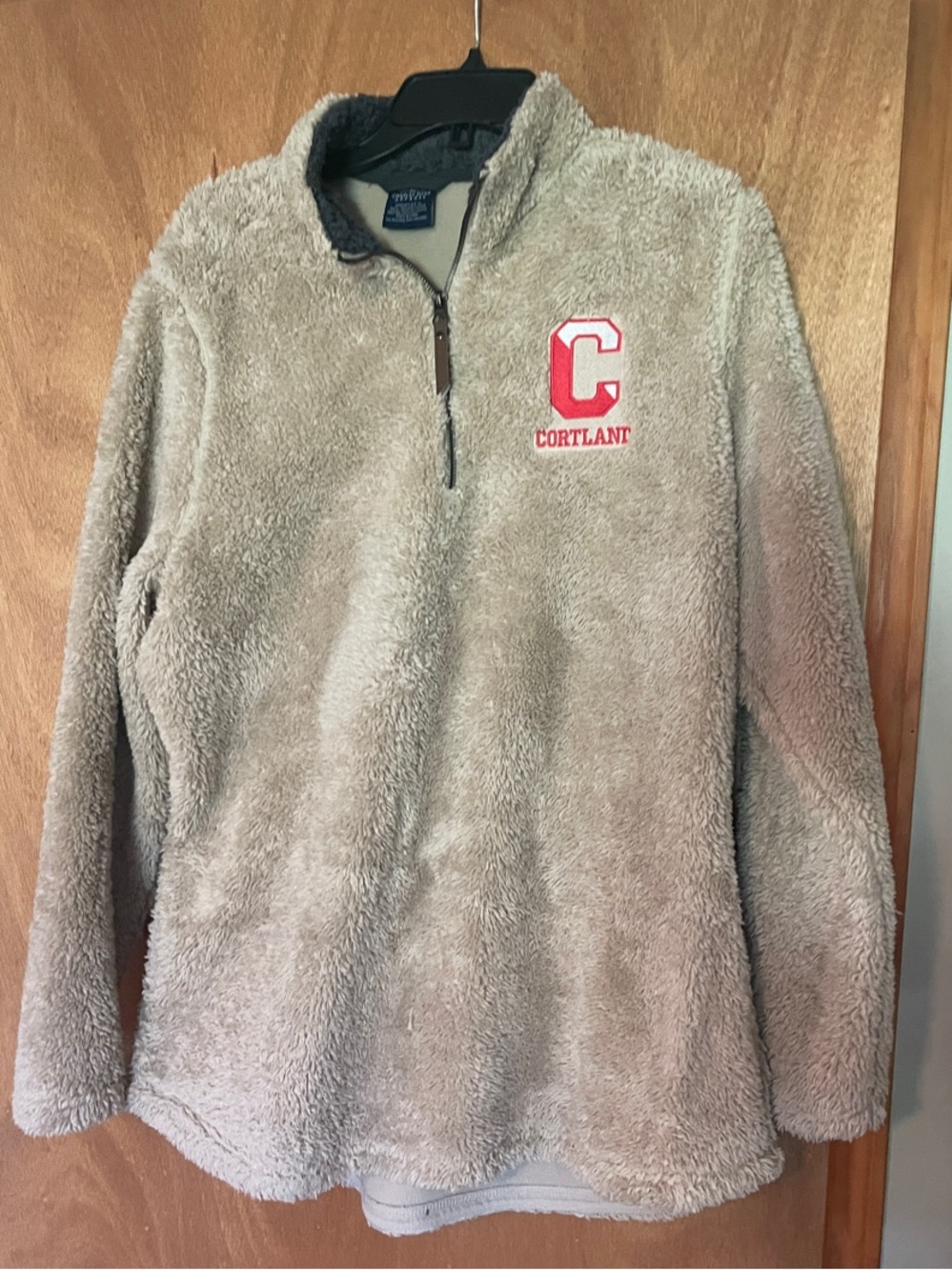 SUNY CORTLAND Charles River Apparel Taupe Plush Half-Zip Pullover with Red Crest